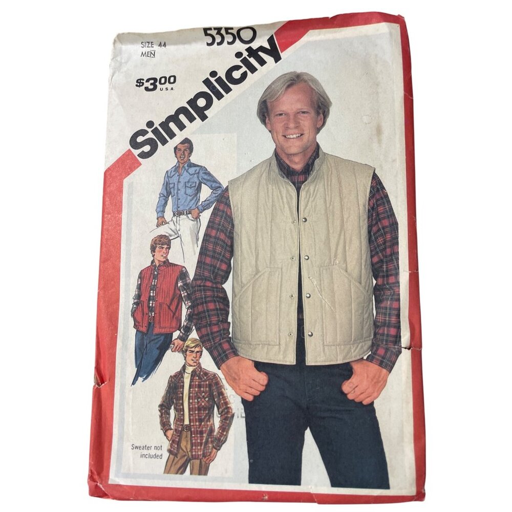 80s Simplicity 5350 Shirt & Quilted Vest Sewing Pattern Size 44 Vintage 1981 CUT